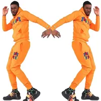 New Spring Custom Orange Chenille Embroidery Sweat suit Men Slim Fit Tracksuits Hoodie Tracksuit Sets