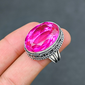Pink Tourmaline <b>Quartz</b> 925 Silver Luxury Gemstone <b>Ring</b> for Party - Product Image 1