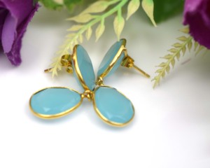 Gold Plated <b>Turquoise</b> Drop <b>Earrings</b> Women's Minimalist Water Drop Shape Bezel Setting Everyday Wear Jewelry - Product Image 3