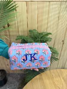 Bolsa de Aseo de Algodón Indio con Estampado de Bloques, Bolsa de Maquillaje, Bolsa de Viaje, Estuche de Maquillaje, Bolsa Combinable, Estuche Acolchado Estilo Boho - Product Image 3