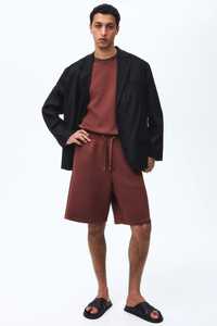 Men's Solid Color Knitted Bermuda Shorts with Drawstring Elastic Waist Casual <b>Mid</b> Rise Training Gym Shorts - Product Image 3