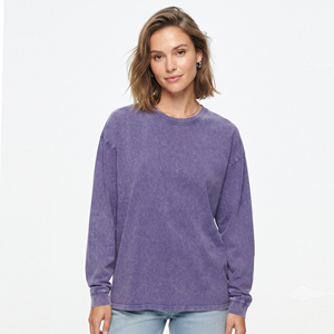 T-shirt oversize délavé pour femme, à manches longues, col rond, coupe ample, style streetwear d'été - Product Image 1