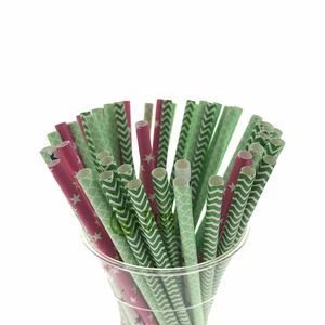 Producto de cocina Gloway, ecológico, vacaciones de Navidad, papel rojo, pajitas para beber, raya, punto, Pajita desechable biodegradable - Product Image 2