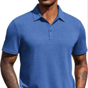 Chemise Homme Bleue à Manches Courtes, Couleur Unie, Décontractée, Respirante, en Coton Piqué Tricoté, avec Logo Brodé sur la Manche Gauche, Coupe Classique - Product Image 1