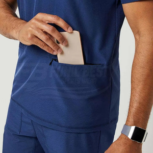 Conjunto de uniforme médico para hombre, color azul marino, con cuello en V, bolsillo y presilla para estetoscopio, para uso hospitalario, de algodón y poliéster tejido. - Product Image 4