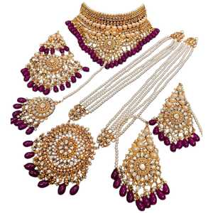 Juego de Joyería de Acero Inoxidable con Diseño Personalizado Premium Hecho a Mano, Collar y Aretes de Boda, 6 Piezas, Chapado en Oro para Mujer - Product Image 1