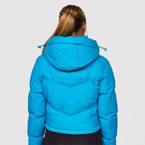 Chaqueta Corta Acolchada para Mujer con Capucha, Manga Larga, Azul, Ropa de Invierno - Product Image 3