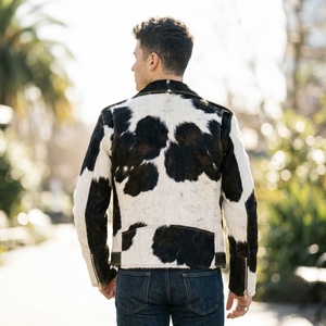LEATHER SPOT <b>Men's</b> Cowhide Hair Leather <b>Bomber</b> <b>Jacket</b> Breathable <b>Summer</b> Casual Zipper Closure Plaid Pattern OEM Service - Product Image 2