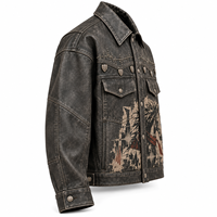 Veste en cuir vieilli à motif Static Stallion pour homme, en cuir de vachette anthracite personnalisé, style western clouté, fournisseur direct d'usine