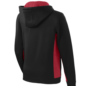 Sweat-shirt à capuche pour femme, noir et rouge, à blocs de couleur, manches longues, en polaire respirant, avec poches, coupe classique, pour l'automne - Product Image 2