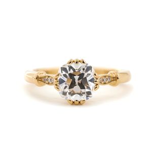 Anillo de Oro Amarillo Sólido de 14K con Diamante Cultivado en Laboratorio de 1.5ct con Corte Antiguo, Diseño Floral Art Nouveau de Triple Punta para Mujer - Product Image 2