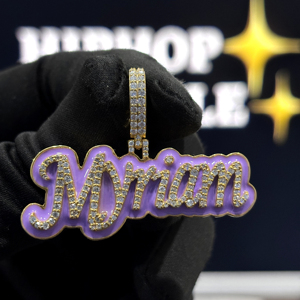 <b>Custom</b> Purple Enamel <b>Name</b> Pendant 925 Sterling Silver VVS Moissanite Iced Out Script Hip Hop <b>Necklace</b> Personalized Jewelry Women - Product Image 1