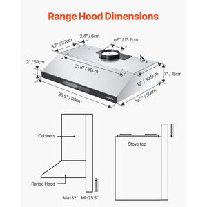 Cappa da cucina per camper da 90 cm, cappa aspirante da incasso da 36 pollici, 900 CFM, doppi motori, in acciaio inossidabile, con controlli touch gestuali - Product Image 6