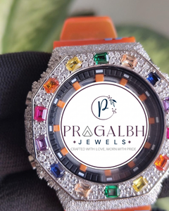 Reloj de Lujo Pragalbh Jewels con Diamantes, Bisel con Gemas Arcoíris, Acero Inoxidable, Cuarzo, para Hombre - Product Image 3