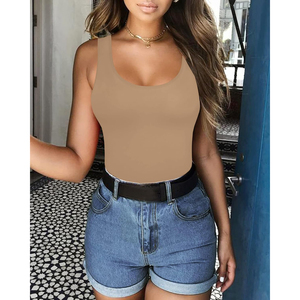 Último Modelo 2026: Body de Tirantes para Mujer, Color Beige Sólido, Cuello Redondo, Sin Mangas, Elástico, Ajustado, Top de Verano Cómodo, OEM ODM - Product Image 1