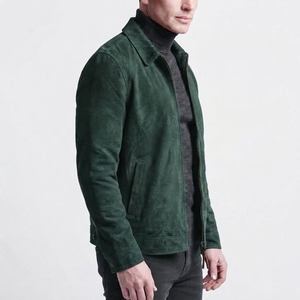 <b>Mens</b> Brown Suede <b>Jacket</b> Full Zip <b>Casual</b> Outerwear Long Sleeve Shirt Collar <b>Jacket</b> with Side Pockets - Product Image 3
