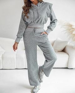 Conjunto Deportivo de 2 Piezas para Mujer CHICME, Sudadera Corta de Manga Larga y Pantalones Deportivos Anchos, Conjunto Deportivo de Moda Otoñal - Product Image 4