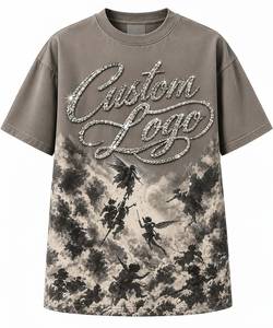 เสื้อยืดแขนสั้นโอเวอร์ไซส์สไตล์วินเทจสตรีทแวร์ผ้าเจอร์ซีย์ลายกราฟิกนางฟ้าประดับเพชรสำหรับผู้ชาย ผ้าฝ้าย 100% - Product Image 4