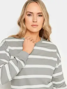 Sweat-shirt gris et blanc uni à col rond pour femme, manches longues, en coton tricoté, décontracté, écologique, broderie sur le devant, pour l'hiver et le printemps - Product Image 1