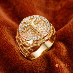 Bague Croix de Jésus Plaquée Or 18 carats |   Médaille crucifix sertie de pierres |   Bijoux religieux hip-hop en or jaune - Product Image 3