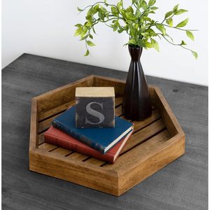 Plateau de service hexagonal en bois pour le petit-déjeuner, les aliments, le café, les collations, table ottoman, décoration de la maison, restaurant, plateau en bois naturel - Product Image 3