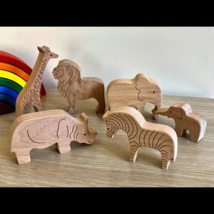 Juego de 6 animales de madera hechos a mano, nuevos juguetes de madera para niños, juguetes educativos interesantes, los más vendidos - Product Image 1