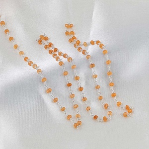 3mm 4mm Natural Carnelian 925 <b>Sterling</b> <b>Silver</b> Rosary Beads Chain Faceted Rondelle Beaded <b>Wire</b> Wrapped Jewelry Chain Roll - Product Image 3