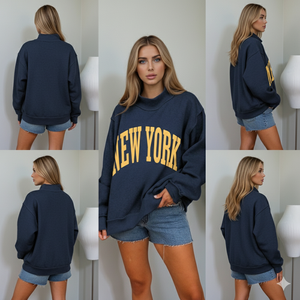 OEM/ODM Women Oversized Mock Neck <b>Drop</b> Shoulder Winter Fleece 100% Cotton Streetwear Casual Sweatshirt Custom Logo Printing - Product Image 4