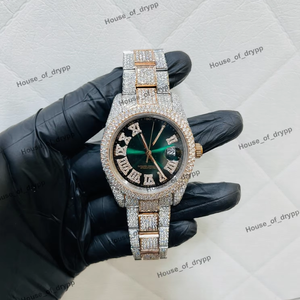 Montre Hip Hop avec cadran vert serti de diamants Moissanite, fonction date, design plaqué rhodium argenté en acier inoxydable - Product Image 2