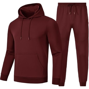 Ensemble de survêtement deux pièces pour homme en coton 100% - Pantalon de jogging imprimé et pantalon évasé avec motif uni pour l'hiver - Product Image 1