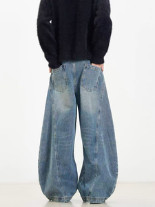 <b>Men's</b> Wide Leg Jeans Stonewashed Light Blue Denim Pants Casual <b>Baggy</b> Cotton <b>Trousers</b> - Product Image 6