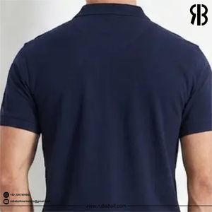 Polo de manga corta azul marino para hombre, de algodón piqué, color sólido, transpirable, estilo casual. - Product Image 4