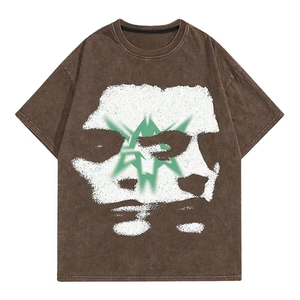 T-shirt à manches courtes pour homme, coupe classique, tricoté, délavé à l'acide, déchiré et vieilli, style hip-hop, personnalisé - Product Image 1