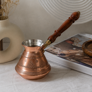 Cafetière turque en cuivre pur faite à la main, Cezve Ibrik, avec poignée en bois, pour café arabe, grec, expresso, chauffe-lait, théière - Product Image 3