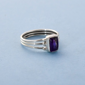 Natural Purple <b>Amethyst</b> Birthstone 925 Sterling Silver <b>Ring</b> Handmade Rectangular Gemstone Triple Band Wholesale <b>Rings</b> - Product Image 3