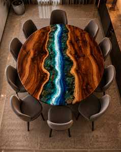 Artisan Crafted Solid Wood <b>Epoxy</b> Resin <b>Table</b> Natural Live Edge River Dining <b>Table</b> Custom Luxury Furniture for Contemporary - Product Image 2