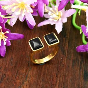 Black Onyx Open <b>Ring</b> Gold Adjustable Band Minimalist <b>Statement</b> <b>Ring</b> Handmade Gift for Her - Product Image 2