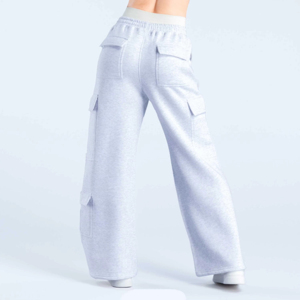 Pantalon cargo en molleton bleu clair pour homme, coupe large, taille haute, taille élastique, plusieurs poches, style décontracté, automne - Product Image 6