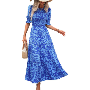 Vestido Maxi Negro Floral con Mangas Abullonadas, Cintura Fruncida, Volantes en Capas, Vestido Largo de Verano Elegante Casual Hecho a Medida - Product Image 5