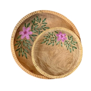 Bandeja de Servir Redonda de Madera de Mango Rústica Personalizada, Plato de Madera Tallada Blanca, Plato Decorativo para Servir en la Mesa, Decoración del Hogar - Product Image 6