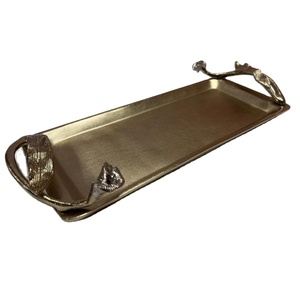 Plateau décoratif antique en chocolat avec poignées en forme de feuilles, plateaux de service pour aliments, fournitures pour restaurants et cafés, plateaux de luxe pour articles de table - Product Image 1