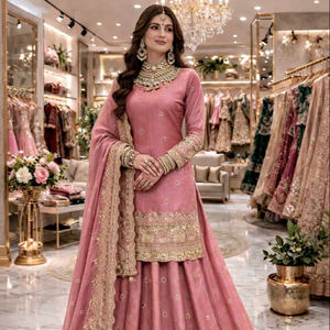 Designer Indian and Pakistani Short <b>Kurta</b> with Lehenga <b>Dress</b> for Weddings Heavy Zardozi Embroidery Work 2026 Collection - Product Image 1