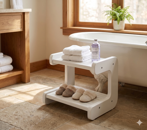 White Wooden Two Tier <b>Step</b> Stool <b>For</b> Kids And Adults Multi Purpose Anti Slip Bathroom Toddler Stool <b>For</b> <b>Kitchen</b> Sink Potty Train - Product Image 5