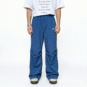 Lightweight Ribbed Polyester Track Pants Men Elastic Waist Loose Fit Breathable Streetwear <b>Trousers</b> Custom Manufacturing - Product Image 5