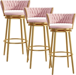 <b>Pink</b> PU Leather Commercial Use Adjustable Bar <b>Stools</b> Set Swivel 360 Degree Rotation Gold Metal Frame Modern Luxury Bar Chair - Product Image 6