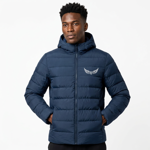Chaqueta Acolchada Reversible Unisex Azul Marino con Cuello Alto, Logotipo Frontal, Cierre de Cremallera, Impermeable, Casual, Gruesa, 100% Algodón para Invierno - Product Image 6