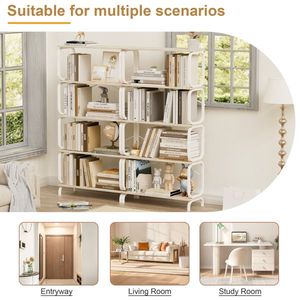 Stile industriale Vintage a 5 livelli grande libreria in metallo bianco con finitura marrone libreria aperta per soggiorno a casa ufficio - Product Image 4