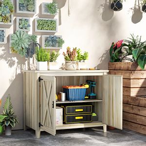 Armadio da Esterno in Legno Naturale Facile da Montare, Casetta da Giardino con Doppia Porta e Ripiani in Resina PVC - Product Image 2