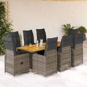 Conjunto de Bistro de 8 Plazas con Reposapiés Ajustables en Ratán PE Gris para Jardín - Product Image 1