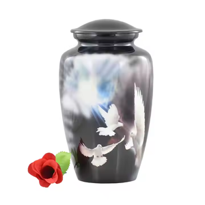 Urne funéraire de luxe en pierre et métal en gros, pot commémoratif avec motif artistique en marbre gris et finition émail poli lisse - Product Image 4